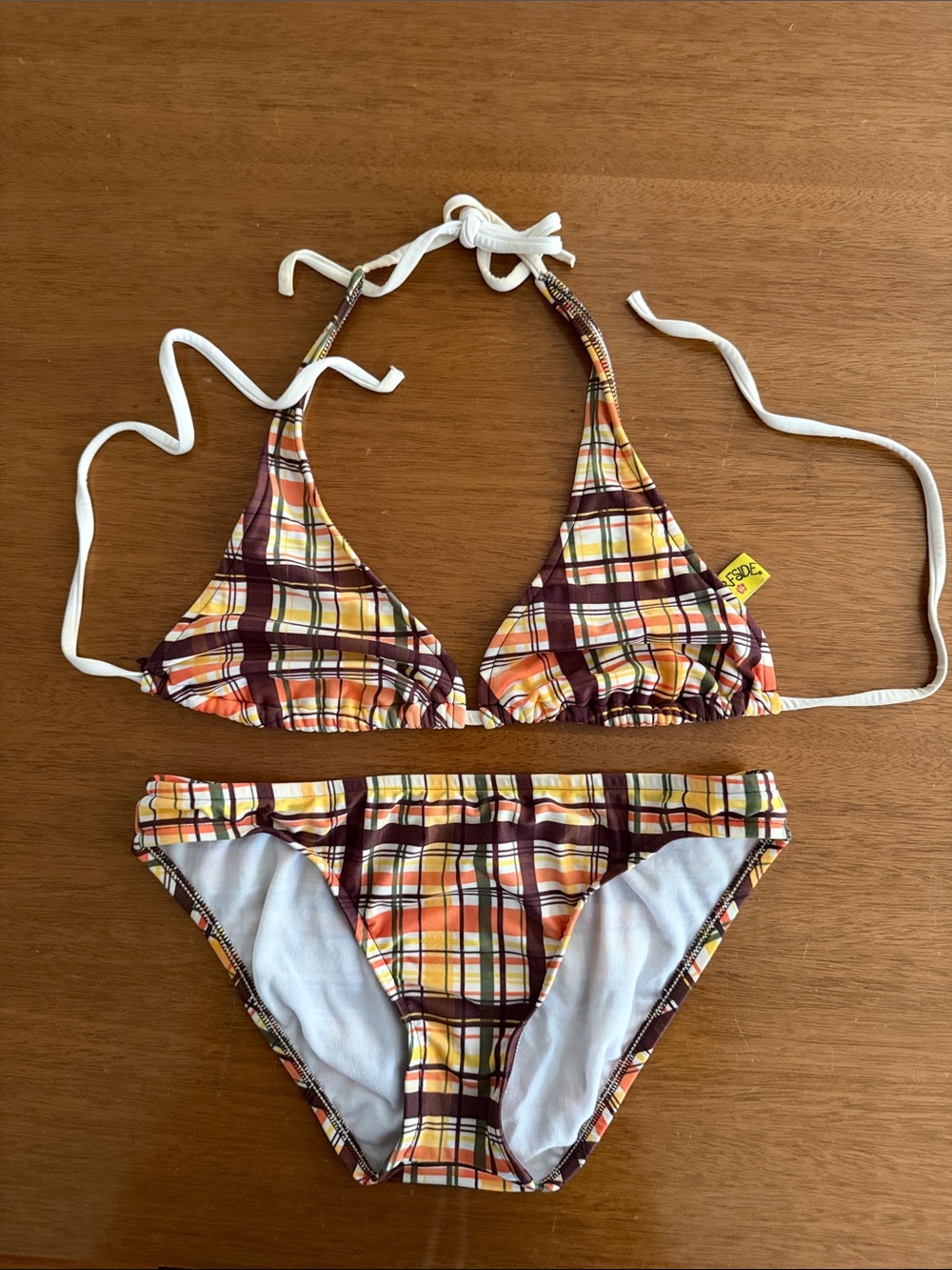 Girls Plaid Two-Piece Bikini in Brown & Yellow